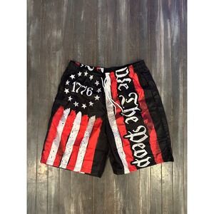 Mens Patriotic 1776 We The People American Flag Board Shorts Black Red White